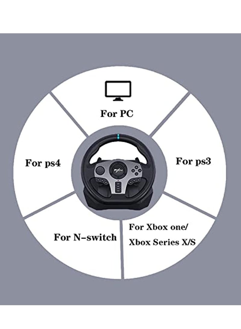 Racing Wheel Dual-Motor Feedback Driving with Pedals and Shifter for PS4, PC, Xbox One, Xbox Series S/X, and Nintendo Switch