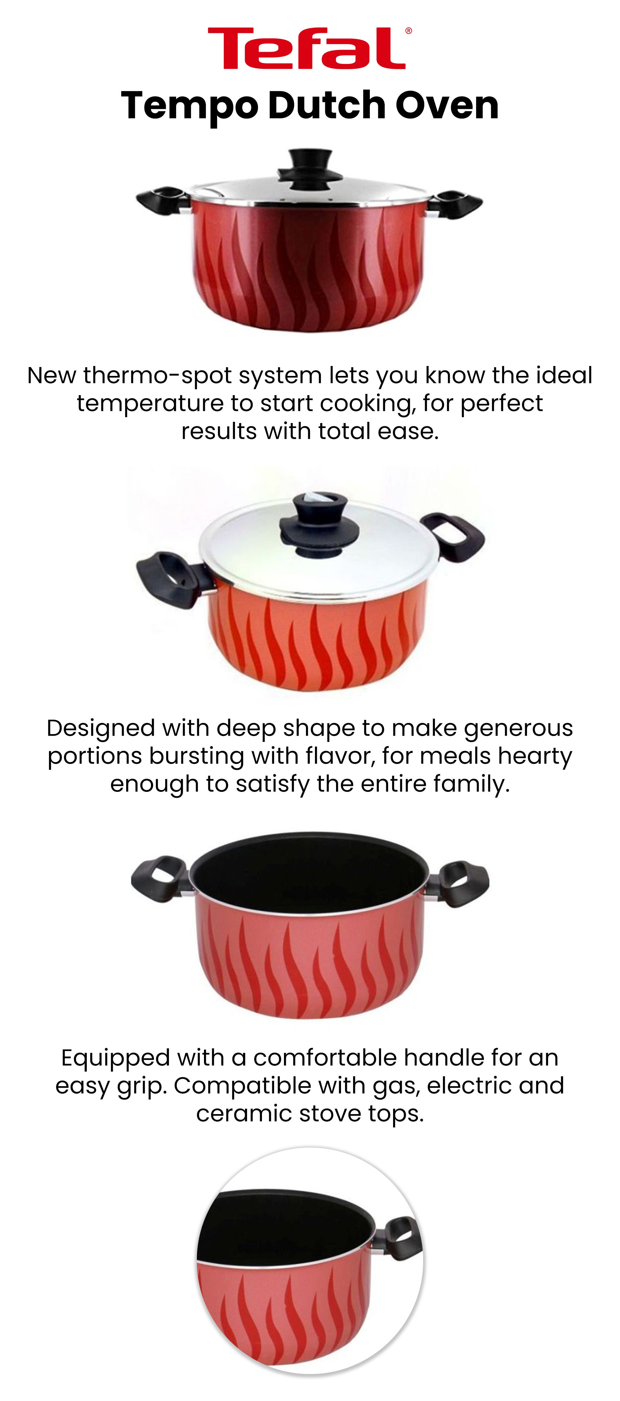 Tempo Flame Casserole Stew Pot With Lid, Aluminum Non-Stick Red/Black 28cm