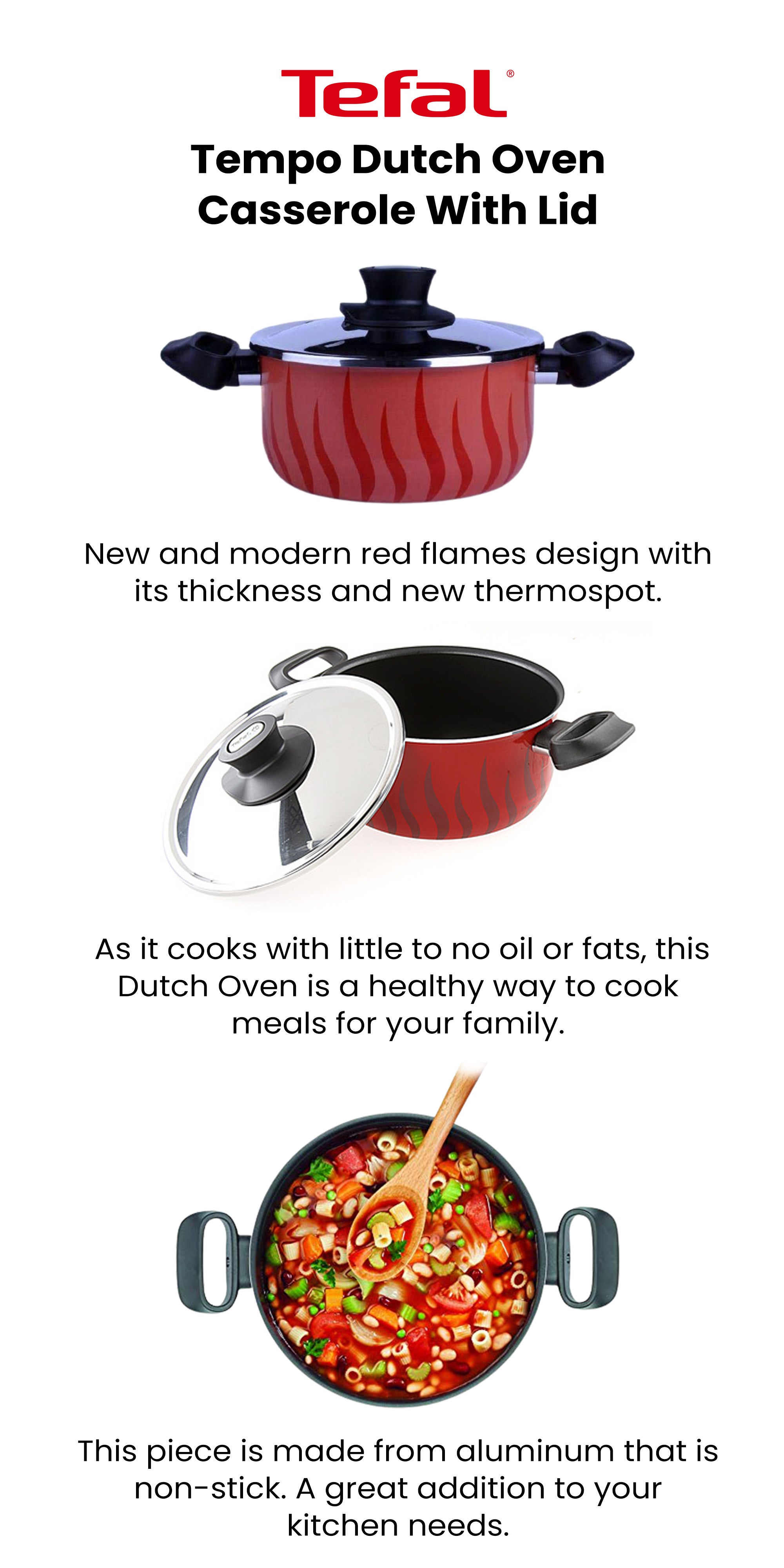 Tempo Flame 26Cm Casserole Stew Pot With Lid, Aluminum Non-Stick Red/Black/Silver 26cm
