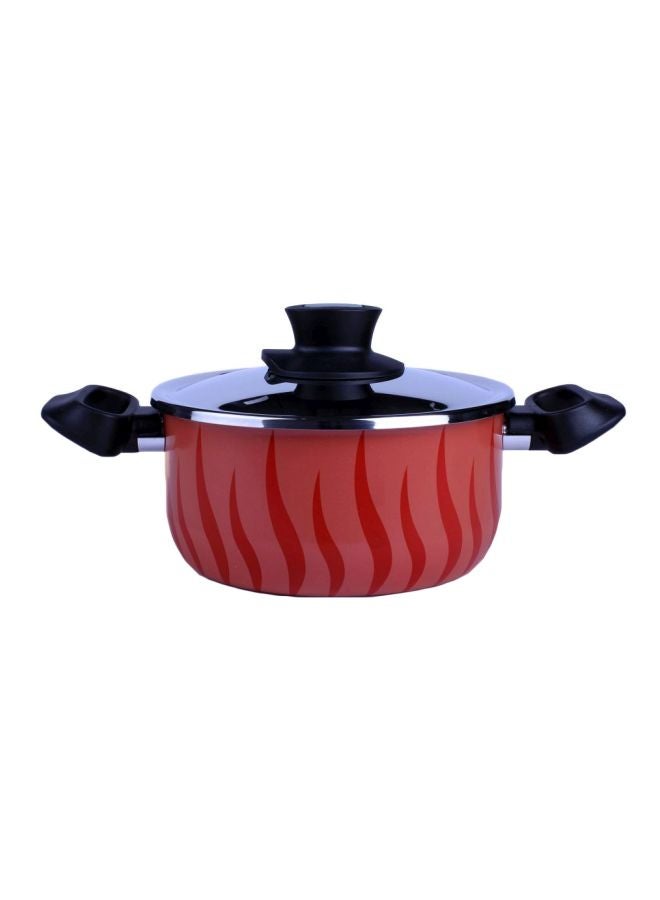 Tempo Flame 26Cm Casserole Stew Pot With Lid, Aluminum Non-Stick Red/Black/Silver 26cm