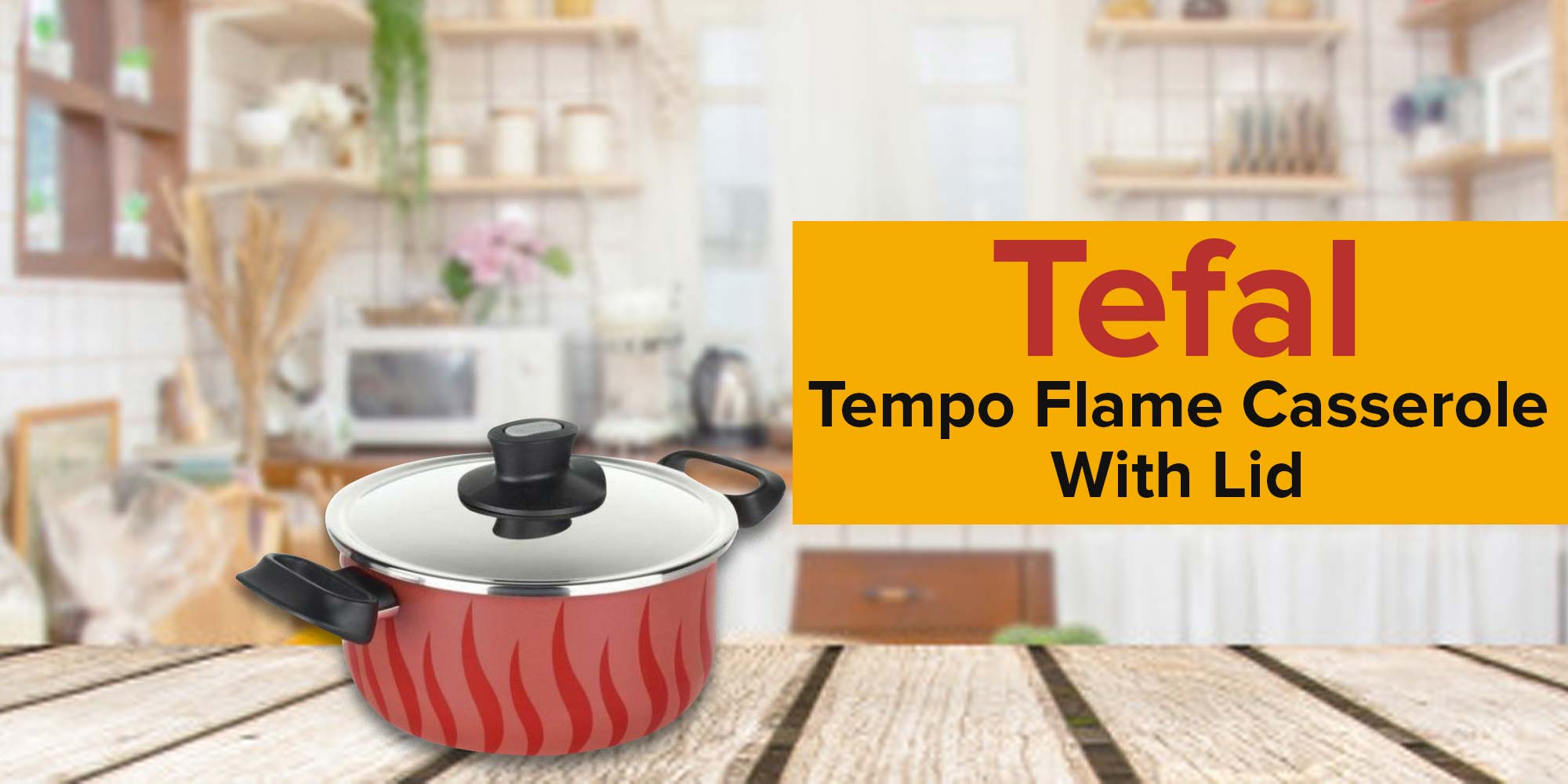 Tempo Flame Casserole With Lid Red/Black/Silver 26cm