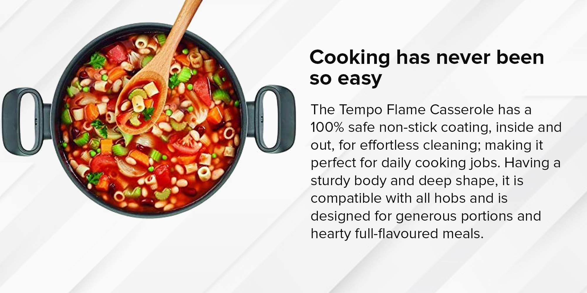Tempo Flame Casserole With Lid Red/Black/Silver 26cm