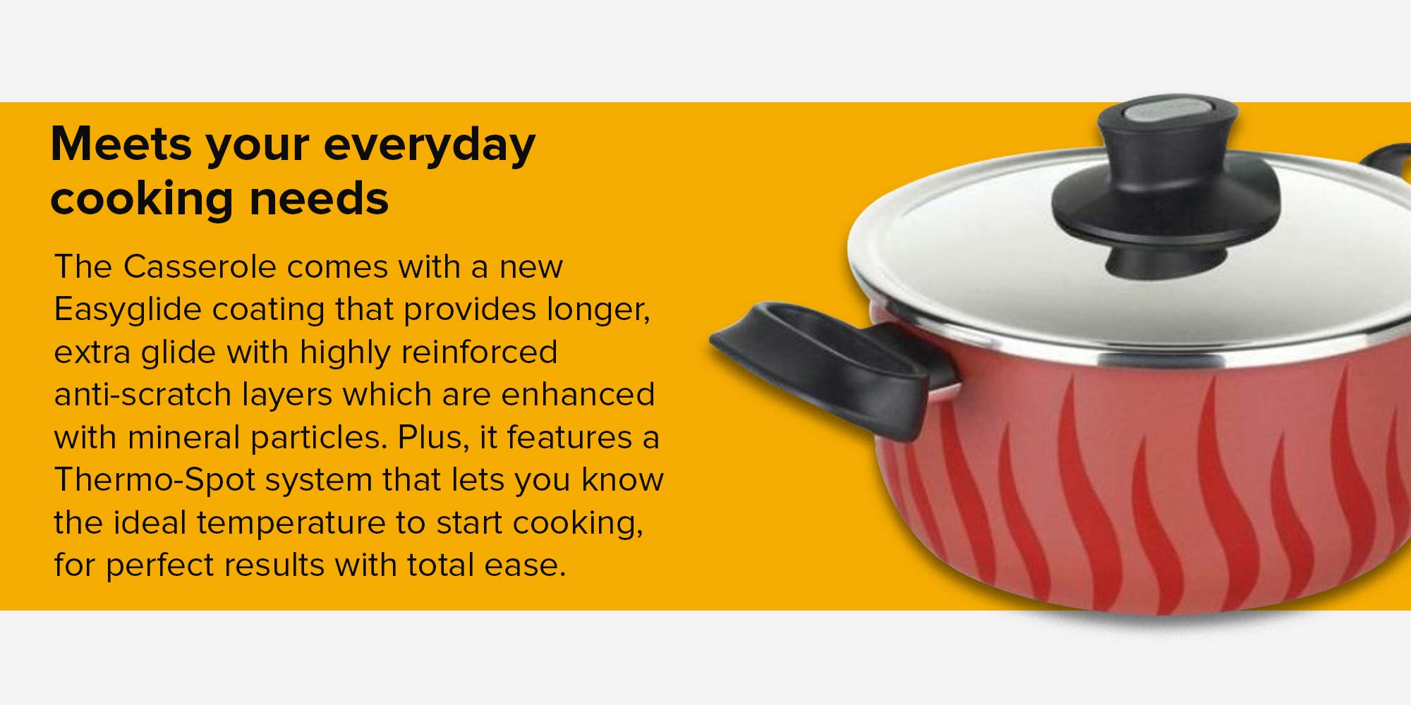 Tempo Flame Casserole With Lid Red/Black/Silver 26cm