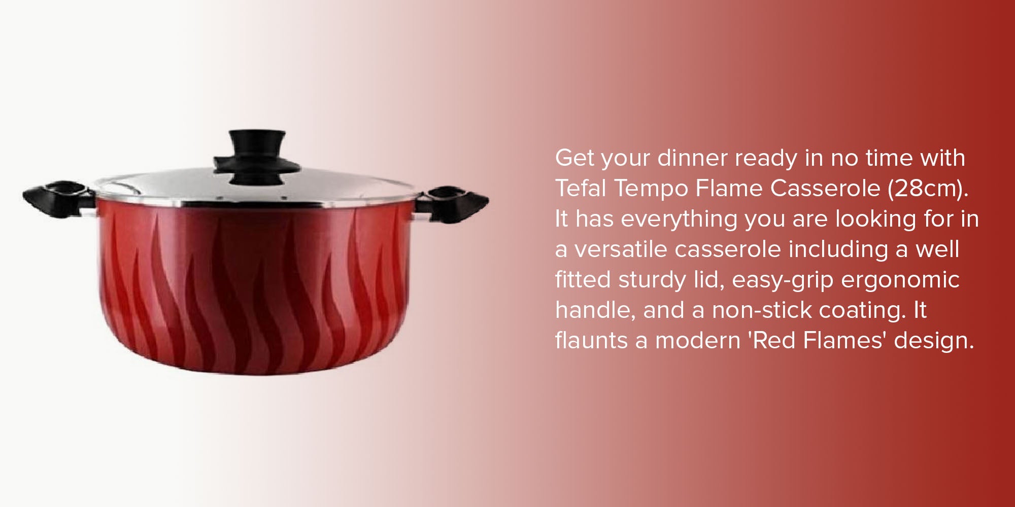 Tempo Flame Casserole With Lid Red/Black 28cm