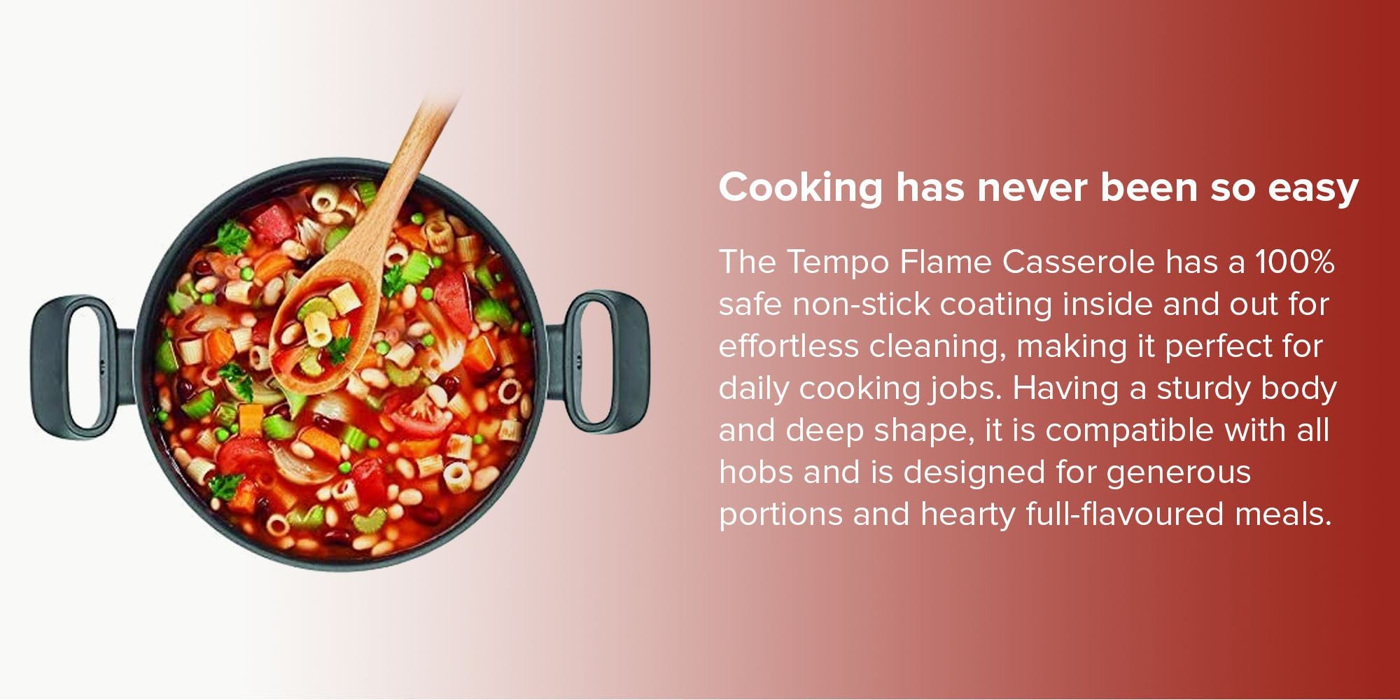Tempo Flame Casserole With Lid Red/Black 28cm