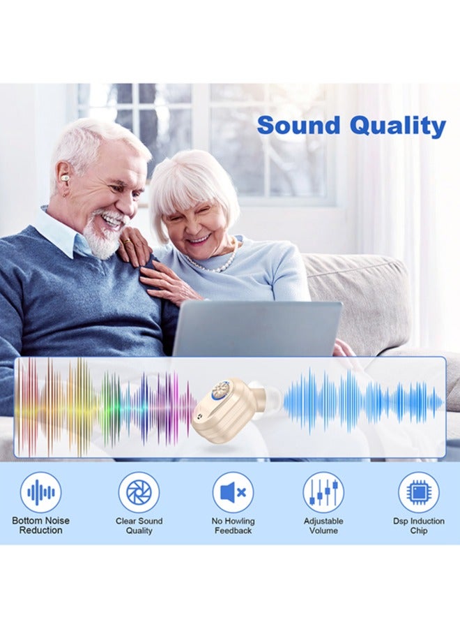 Rechargeable Hearing Aids for Seniors & Adults, Noise Cancelling Hearing Amplifiers, Charging Case & Volume Control (Beige)