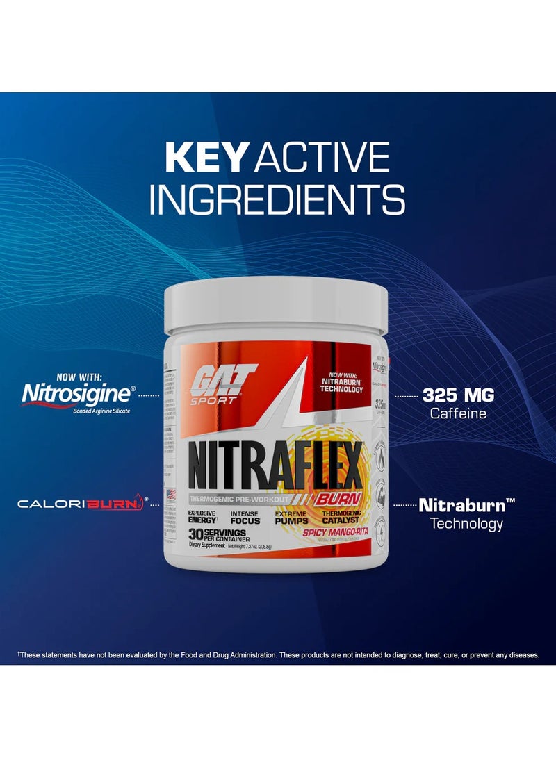 GAT Sport Nitraflex Thermogenic Pre-Workout Spicy Mango-Rita Flavor, 208g