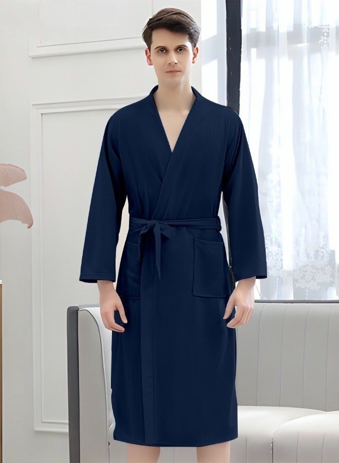 Men's Bathrobe Light Super Absorbent Skin-friendly Home Clothes Suitable For All Seasons Nightgown Navy Blue