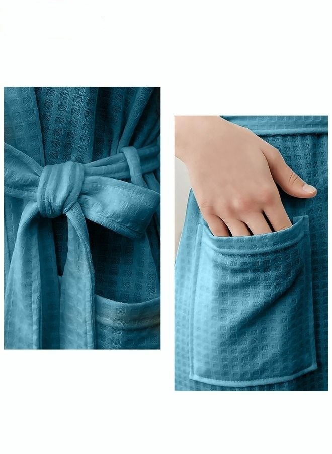 Ladies Waffle Woven Bathrobes with Belts, Cotton Robes, Light and Breathable Women's Gowns L