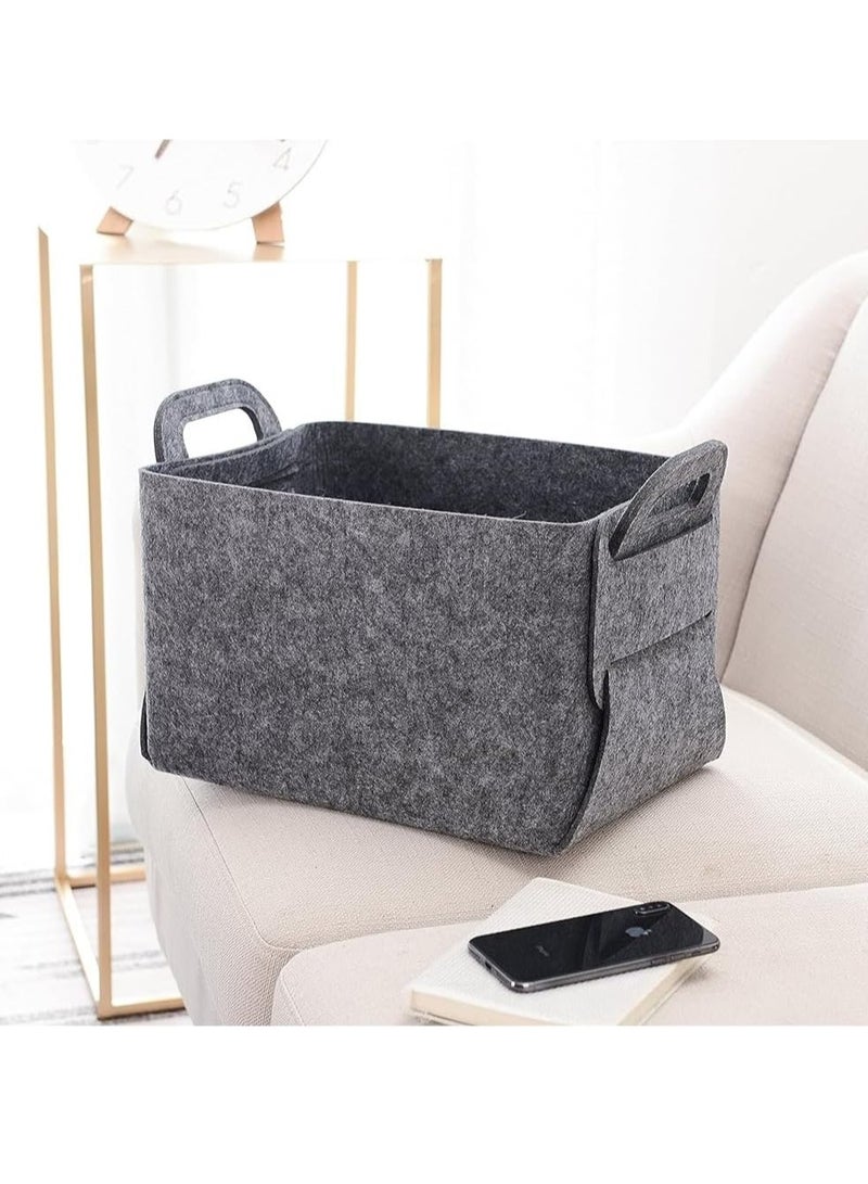 Felt Storage Basket, Foldable Felt Basket Storage Bins, Open Storage Bins Boxes with Handle, Suitable for Clothes, Baby Products, Books,Toys (Black)