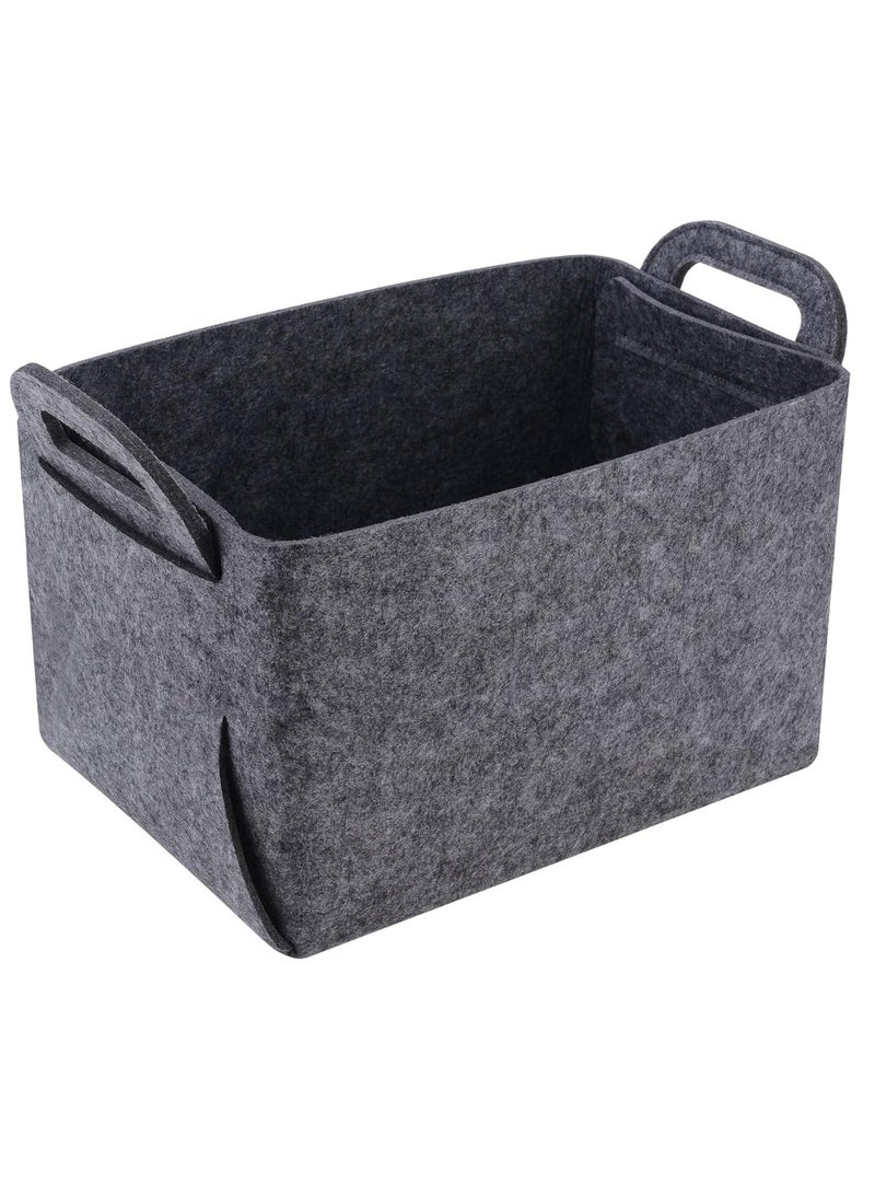 Felt Storage Basket, Foldable Felt Basket Storage Bins, Open Storage Bins Boxes with Handle, Suitable for Clothes, Baby Products, Books,Toys (Black)