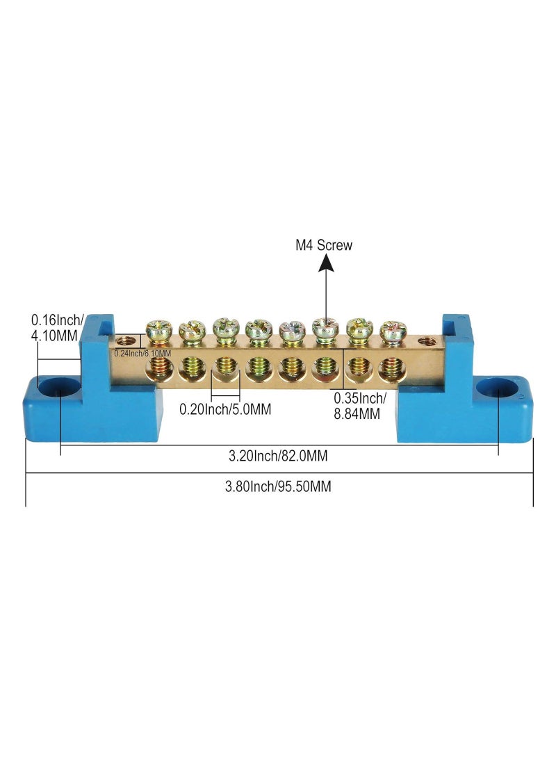 8 Terminal Bus Bar Terminal Block 10 Pack Brass Wire Screw Terminal for Car Boat Marine Ground Power Distribution Terminal Block