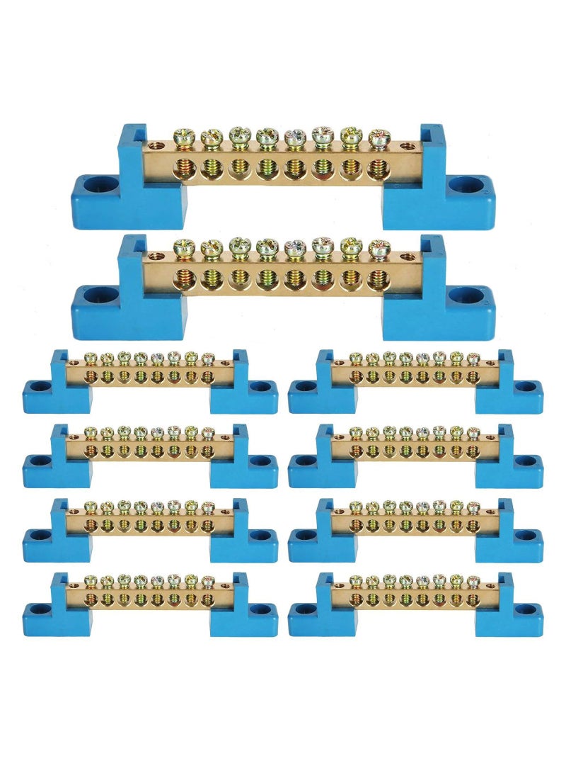 8 Terminal Bus Bar Terminal Block 10 Pack Brass Wire Screw Terminal for Car Boat Marine Ground Power Distribution Terminal Block