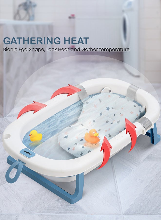 Foldable Baby Bath Tub With Anti-Skid Base, Support Cushion, Temperature Sensing Plug And Wall Mountable 0-3 Years, Blue