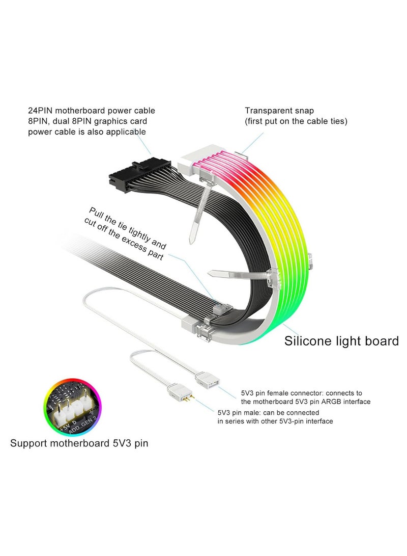 PC RGB Light Strip for PSU Cables PC RGB GPU Cable, RGB Power Extension Cable Kit, ARGB Motherboard Power Supply Cable, Pefect for 6Pin 8Pin 12Pin 16Pin 24Pin PSU RGB Cable Extensions