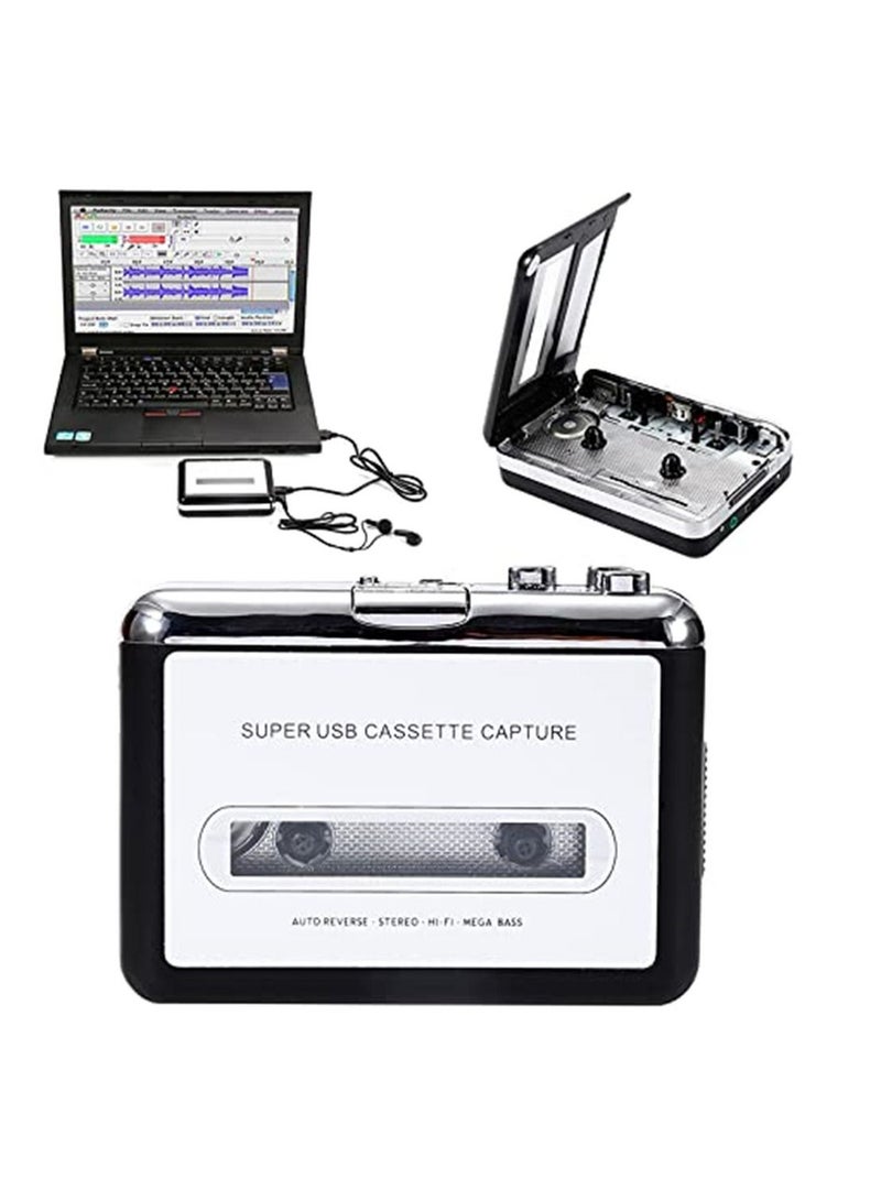 USB Cassette Capture Radio Player Portable USB Cassette Tape to MP3 Converter Capture Audio Music Player Tape Cassette Recorder