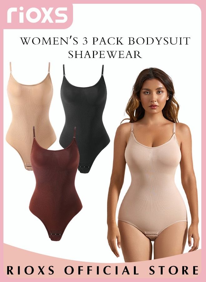 Women's 3 Pack Bodysuit Shapewear Tummy Control Sleeveless V-Neck Camisole Slimming Jumpsuit Lifting Bodysuit