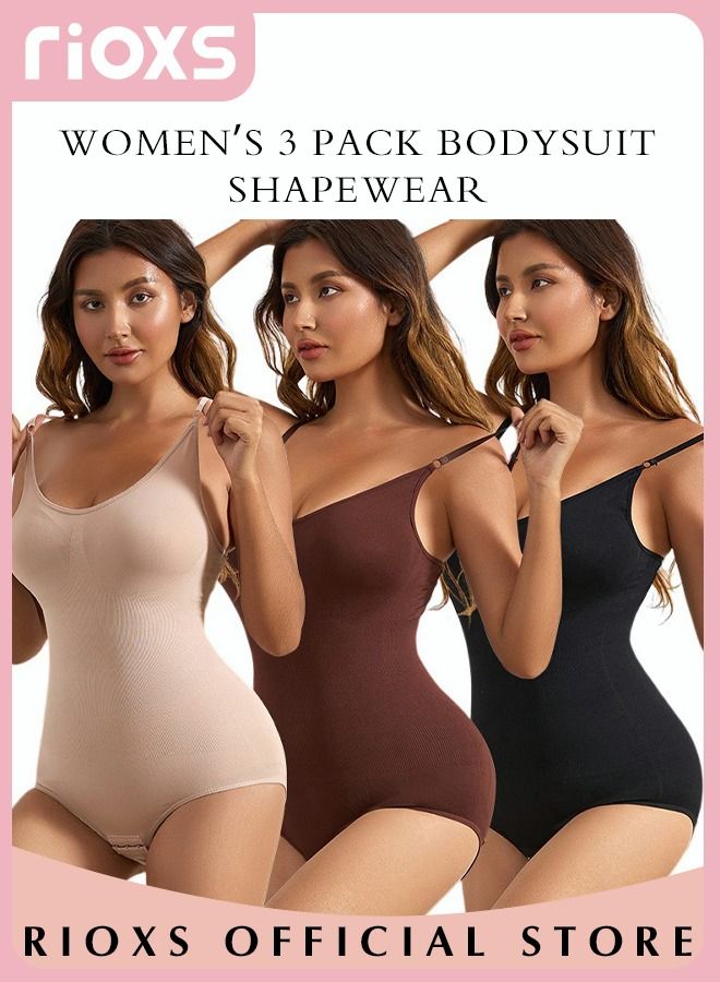 Women's 3 Pack Bodysuit Shapewear Tummy Control Sleeveless V-Neck Camisole Slimming Jumpsuit Lifting Bodysuit