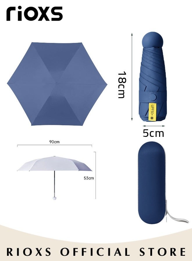 Portable Travel Umbrella with Storage Box Mini Umbrella with UPF 50+ UV Sun Protection Lightweight 6 Ribbed Compact Pocket Umbrella for Men Women Kids