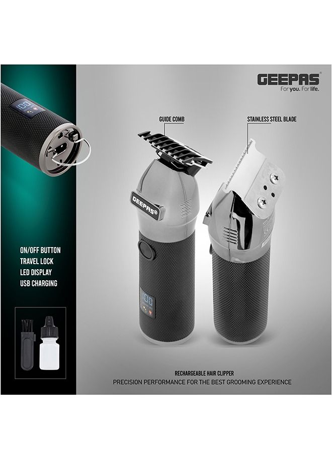 Rechargeable Hair Clipper With LED Display, Lithium Battery, 120mins Working, Stainless Steel Blades Travel Lock USB Charging 4 Guide Combs, Convinient To Operate