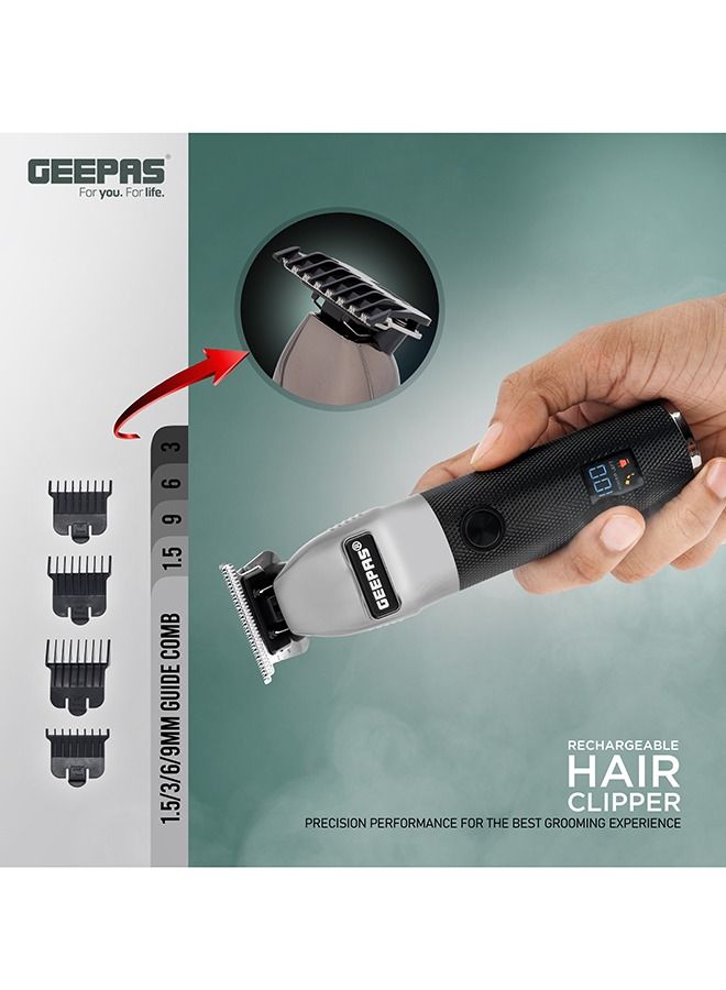 Rechargeable Hair Clipper With LED Display, Lithium Battery, 120mins Working, Stainless Steel Blades Travel Lock USB Charging 4 Guide Combs, Convinient To Operate