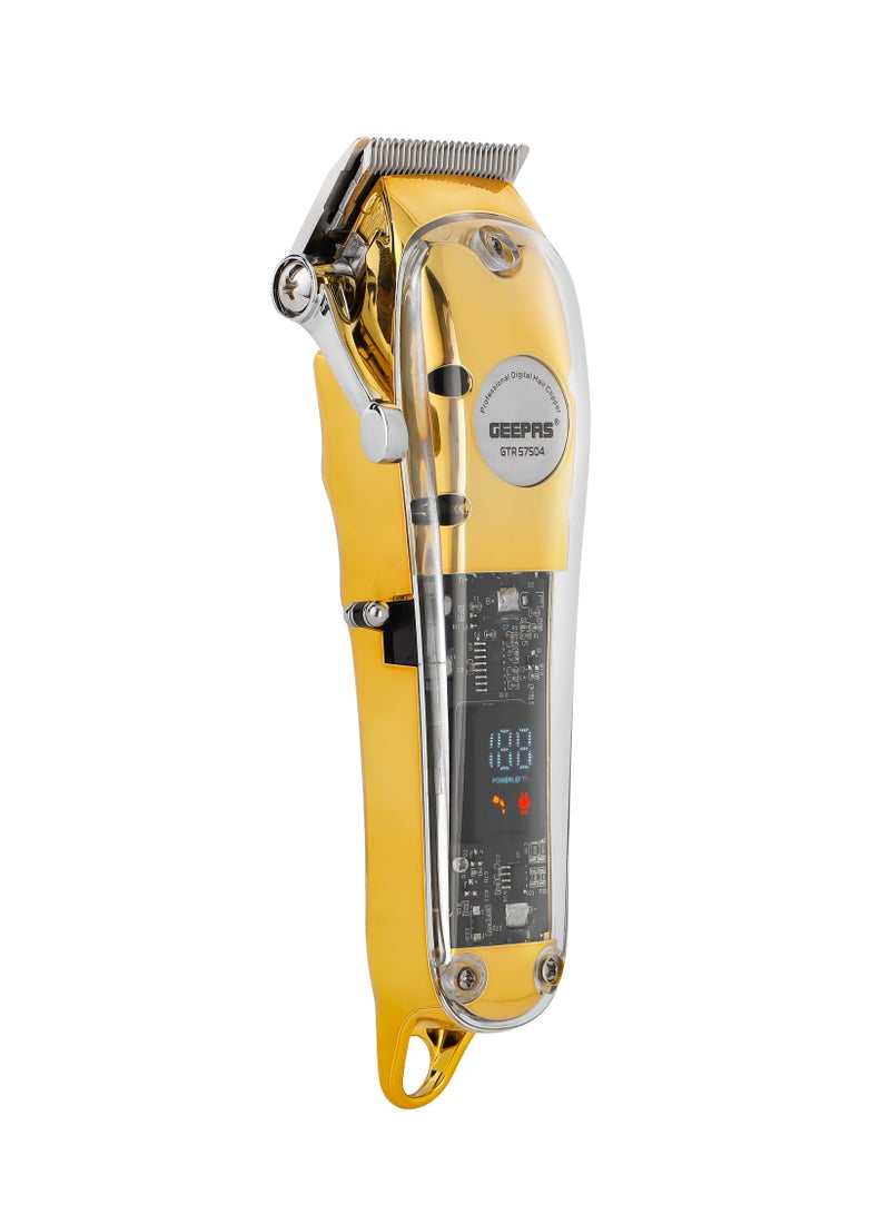Geepas Professional Digital Hair Clipper- GTR57504/ with High-Capacity Battery and Fast USB Charging/ 4 Adjustable Cutting Blades and 8 Different Length Limit Combs/ LCD Display