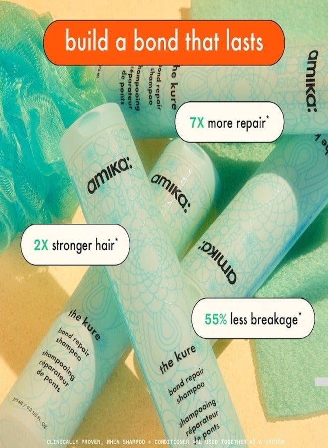 Amika The Kure Bond Repair Shampoo – Strengthening & Restorative Formula for Damaged, Brittle, or Chemically Treated Hair, Sulfate-Free & Color-Safe, 275ml