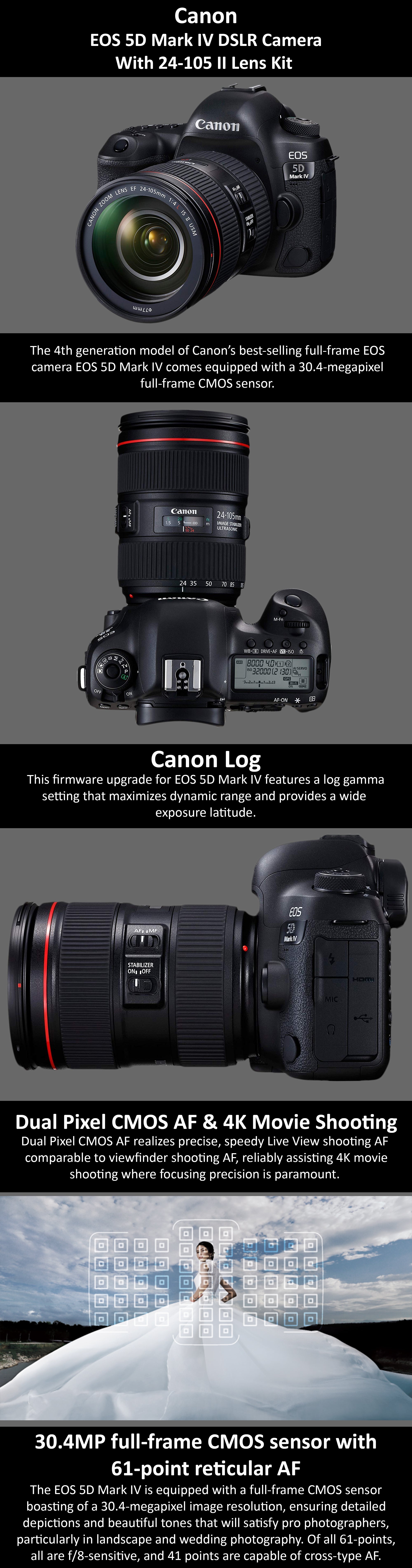 EOS 5D Mark IV DSLR With EF 25-105mm f/4 L IS II USM Lens 30.4 MP,LCD Touchscreen, Built-In Wi-Fi And GPS Geotagging Technology