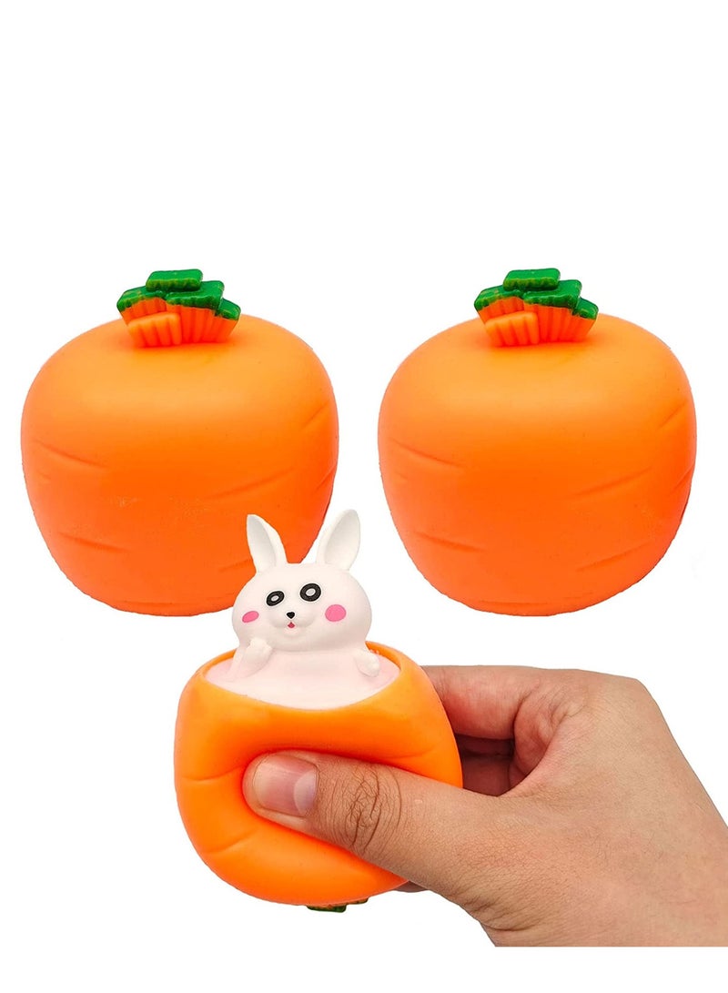 Sensory Fidget Toys Squeeze Carrot Rabbit Toys Pop Up Squishy in Stress Relief Decompression Exhaust Toy for Children and Adults (3 Pieces/Set)