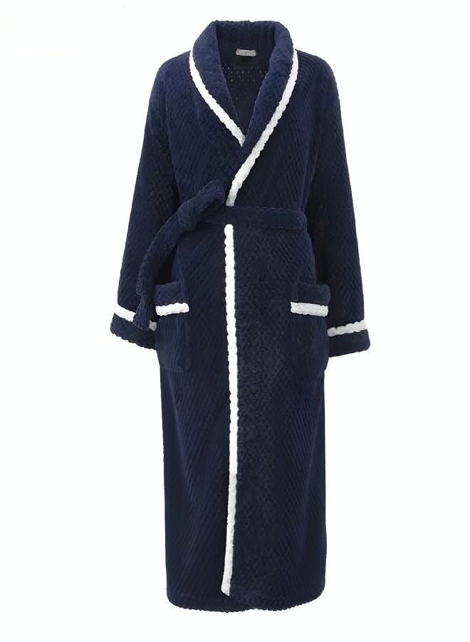 Men's Coral Fleece Bathrobes Thickened Nightgowns Skin-Friendly Material Homewear Navy Blue