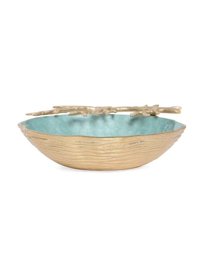 Sepia Tree Round Bowl, Turquoise & Gold