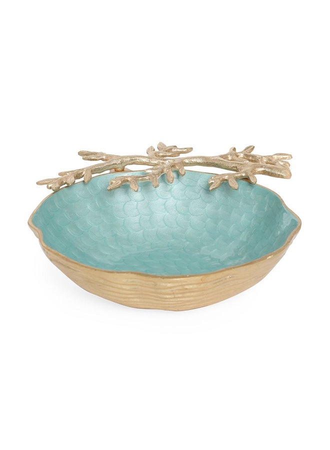 Sepia Tree Round Bowl, Turquoise & Gold