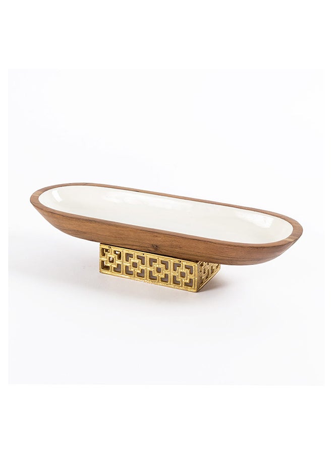 Damask Long Bowl, White & Gold - 43x14 cm