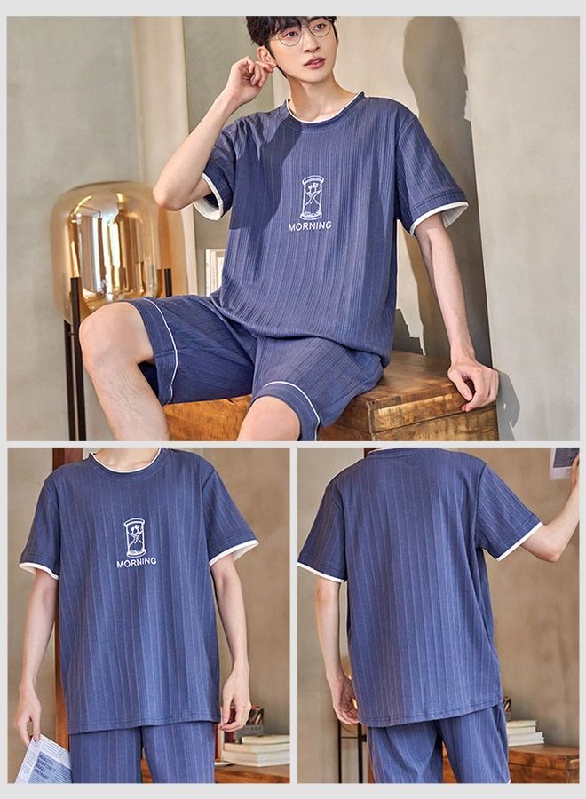 Men's Soft Pajamas Set 2 Piece Cotton Sleepwear Short Sleeve  Crewneck Top and Shorts Loungewear Summer Sleepwear Set Home Wear