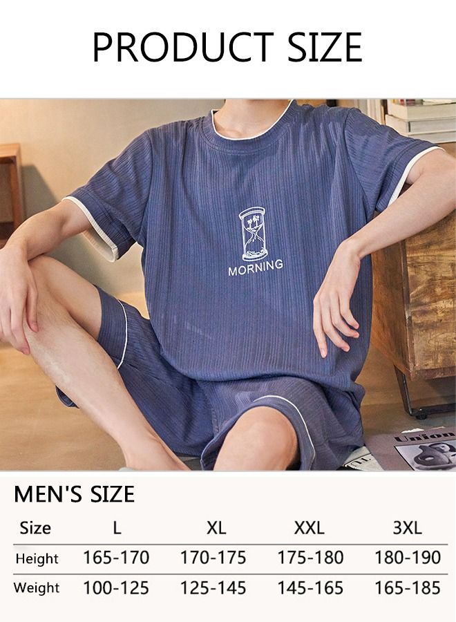 Men's Soft Pajamas Set 2 Piece Cotton Sleepwear Short Sleeve  Crewneck Top and Shorts Loungewear Summer Sleepwear Set Home Wear