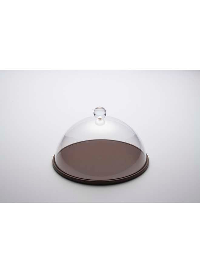 Round Dark Brown Wooden Serving Platter with Acrylic Cover Set 26 cm