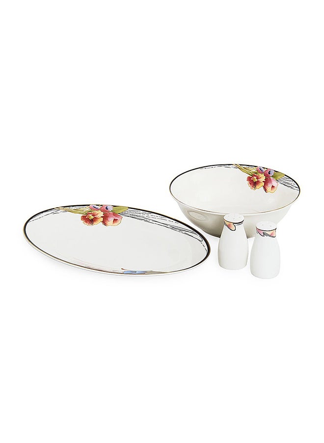 49 - Piece Mark Dinner Set, White & Red