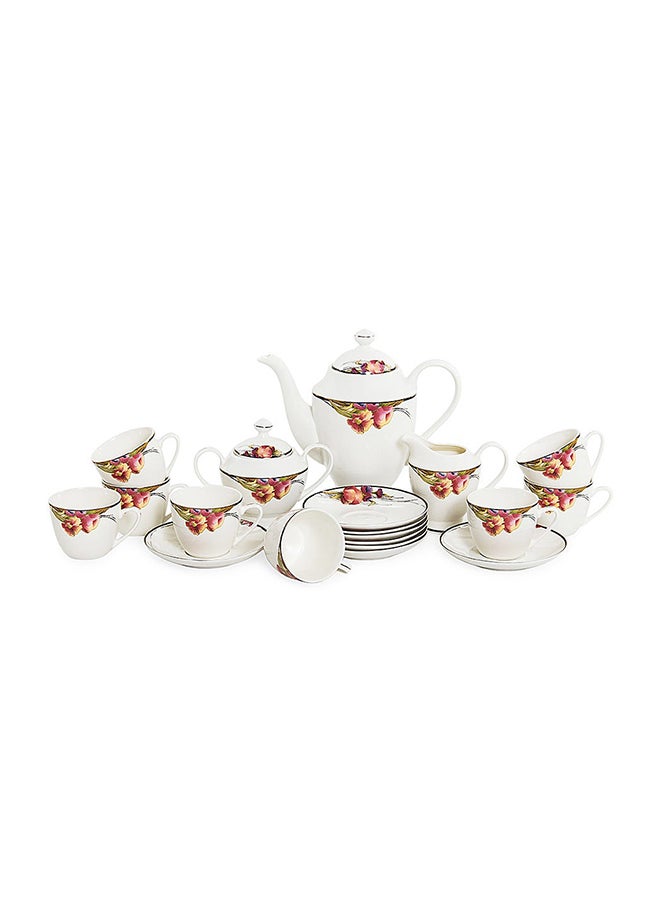 49 - Piece Mark Dinner Set, White & Red