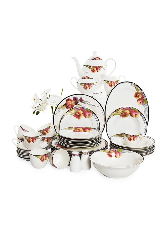 49 - Piece Mark Dinner Set, White & Red