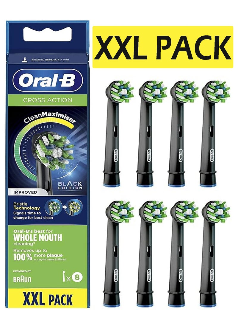 8-Piece Cross Action Replacement Head XXL Pack With Clean Maximiser Edition Powered by Braun Black