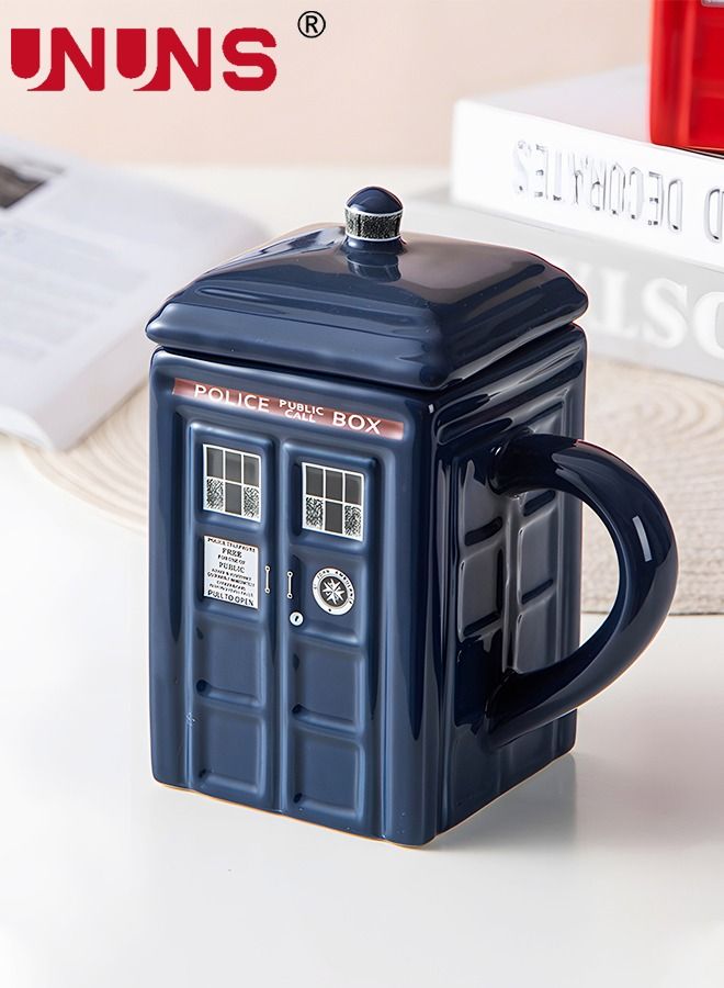 Coffee Mugs,Doctor Who Tardis Police Box Ceramic Coffee Mug,Square Shaped Ceramic Cup Coffee Cup With Lid,500 ML Tardis Mug For Tea Milk Or Other Drink, Creative Gift Kids Men Parents