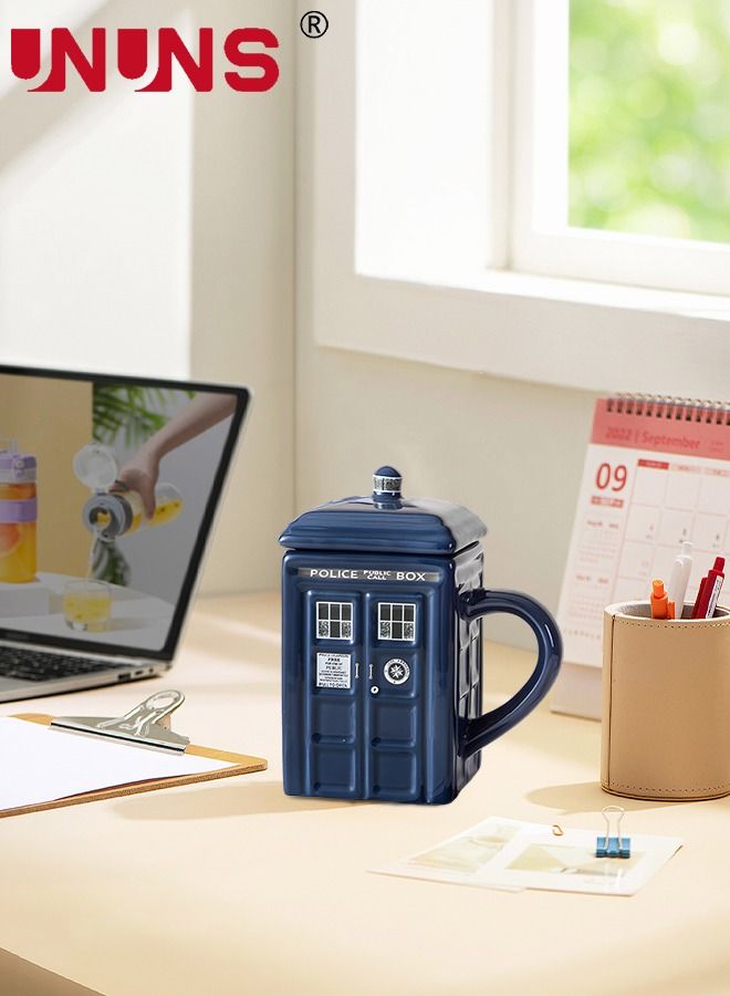 Coffee Mugs,Doctor Who Tardis Police Box Ceramic Coffee Mug,Square Shaped Ceramic Cup Coffee Cup With Lid,500 ML Tardis Mug For Tea Milk Or Other Drink, Creative Gift Kids Men Parents