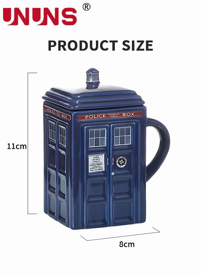 Coffee Mugs,Doctor Who Tardis Police Box Ceramic Coffee Mug,Square Shaped Ceramic Cup Coffee Cup With Lid,500 ML Tardis Mug For Tea Milk Or Other Drink, Creative Gift Kids Men Parents