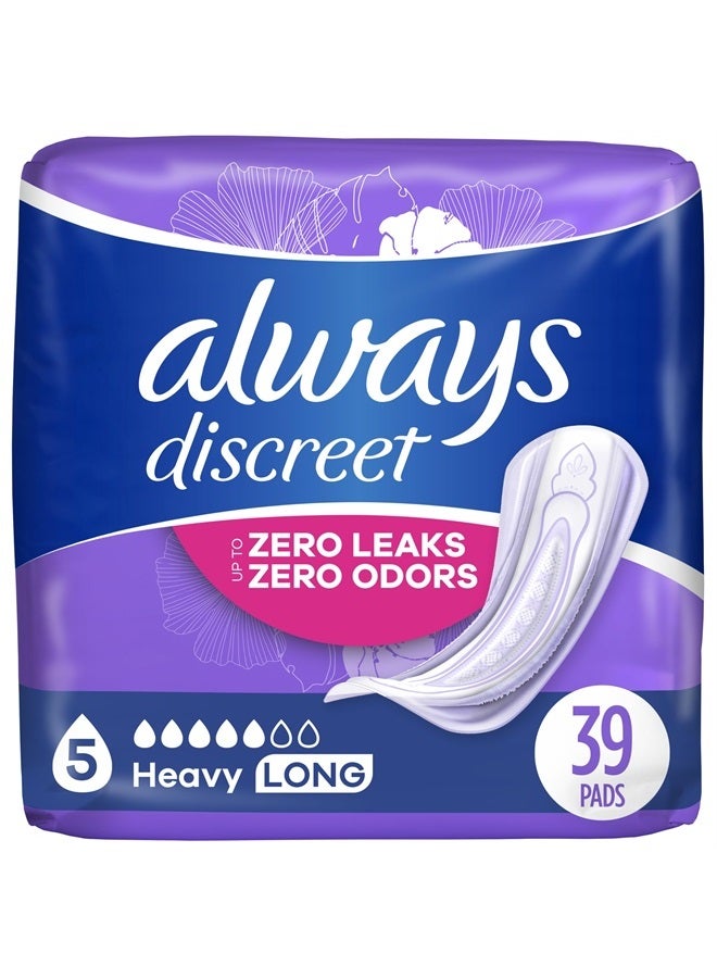 Adult Incontinence & Postpartum Pads For Women, Size 5, Heavy Absorbency, Long Length, 39 Count