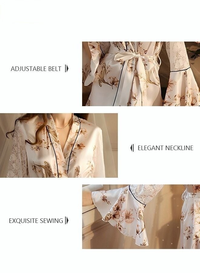 Women's Bathrobe Light Luxury Ice Silk Satin Cool Feeling Nightgown Trumpet Sleeve Design Breathable Skin-friendly Bathrobe Design And Color