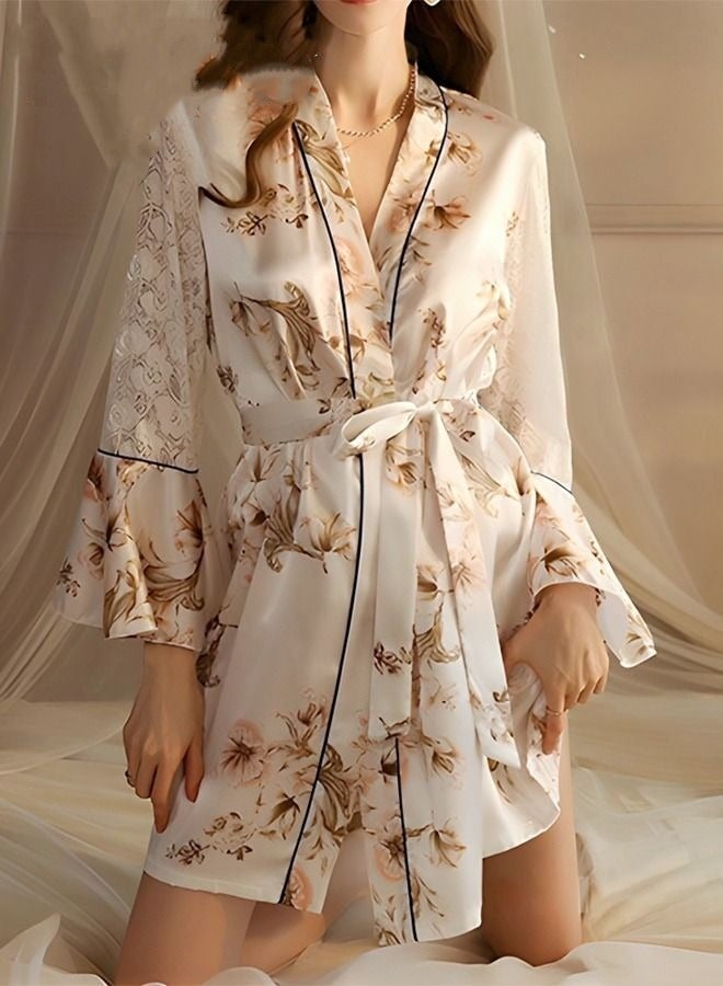 Women's Bathrobe Light Luxury Ice Silk Satin Cool Feeling Nightgown Trumpet Sleeve Design Breathable Skin-friendly Bathrobe Design And Color