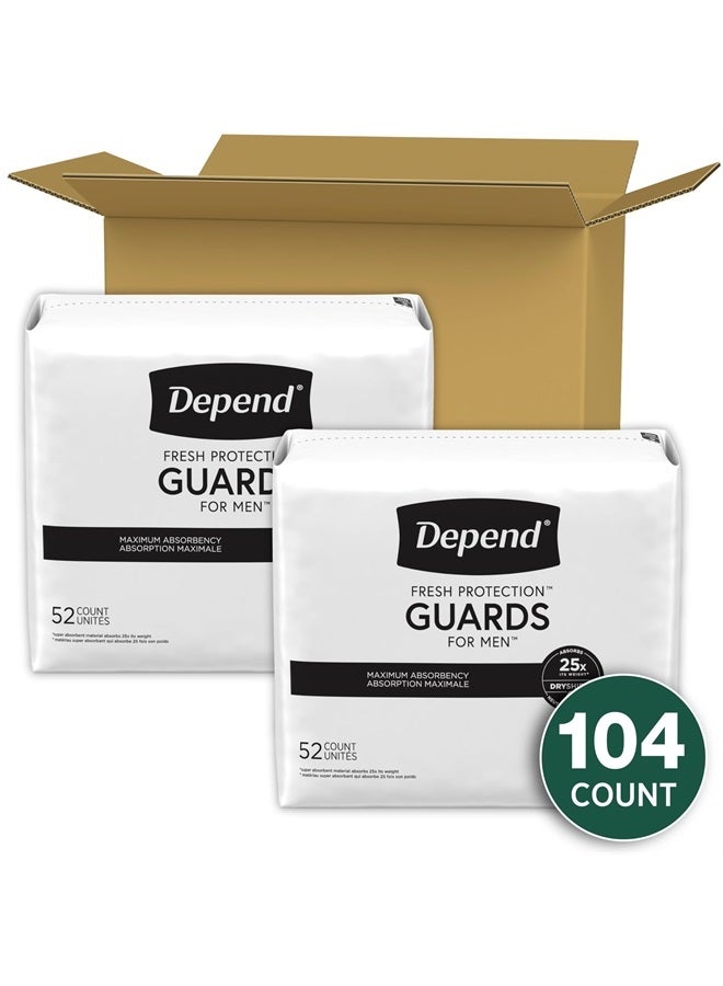 Incontinence Guards/Incontinence Pads for Men/Bladder Control Pads, Maximum Absorbency, 104 Count (2 Packs of 52), Packaging May Vary