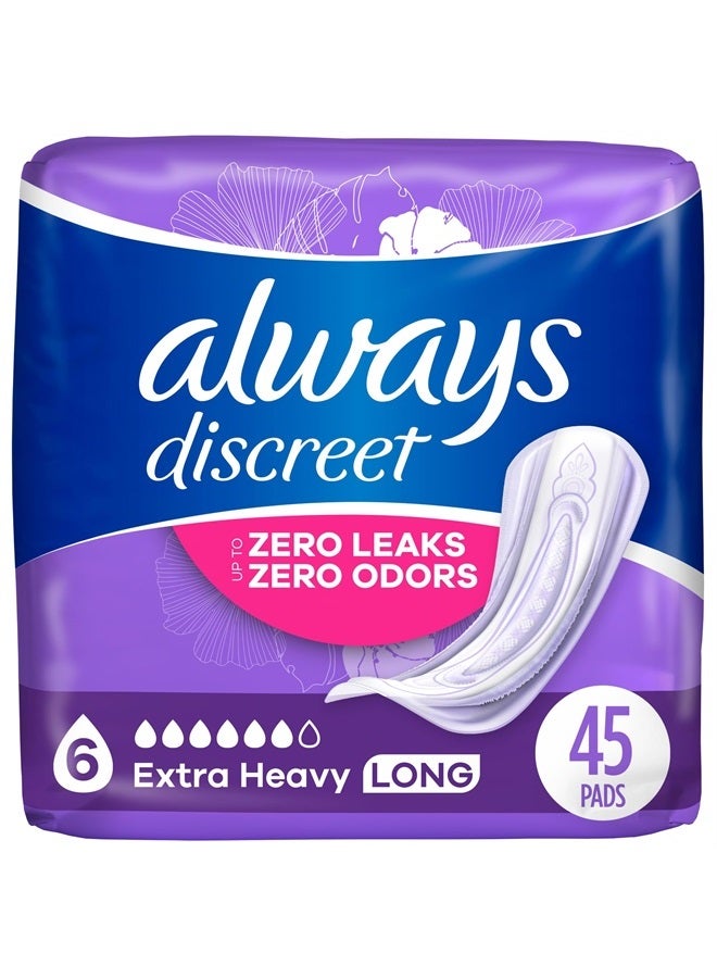 Adult Extra Heavy Long Incontinence Pads, Up to 100% Leak-Free Protection, White 45 Count (Packaging May Vary)