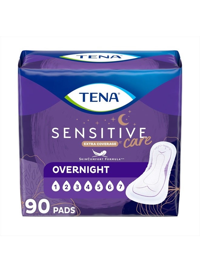 Incontinence Pads, Bladder Control & Postpartum for Women, Overnight Absorbency, Extra Coverage, Sensitive Care - 90 Count