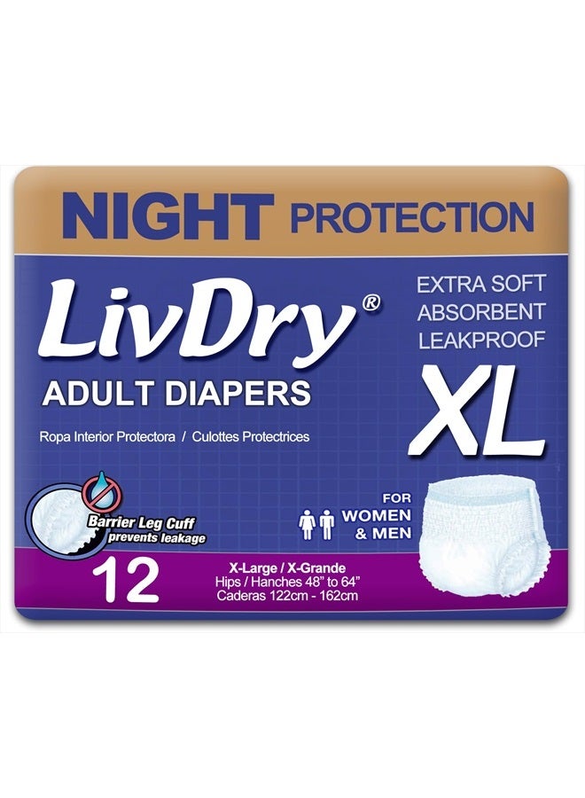 XL Overnight Adult Diapers for Women and Men, Incontinence Underwear, X-Large, 12-Pack